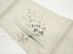 作家物　紗 手描き竹に萩模様名古屋帯